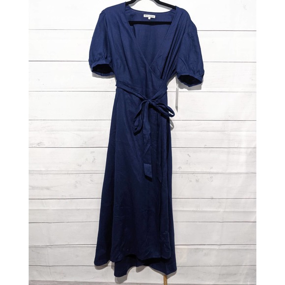 NWT Reformation Weiss Linen Wrap Midi Dress Danube Blue Women's Size XL - Picture 5 of 11